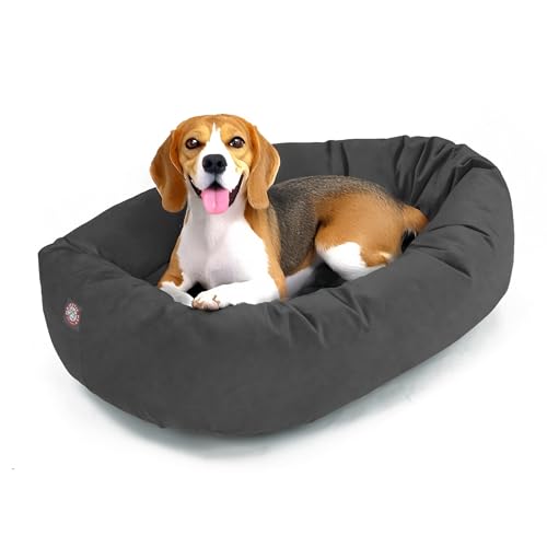 Image of Majestic Pet Suede Shredded Memory Foam Mix Calming Dog Bed Washable - Cozy Soft Round Dog Bed with Spine for Head Support - Fluffy Donut Dog Bed, 32 Inch, Gray