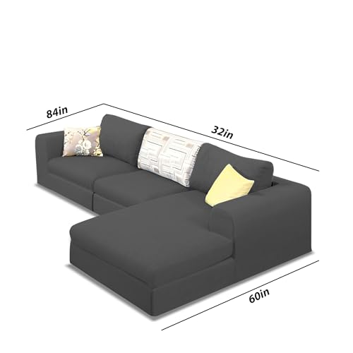 Image of Koza RHS 4 Seater L Shape Sofa Set for Living Room (Black Fabric) Premium Fabric Sofa