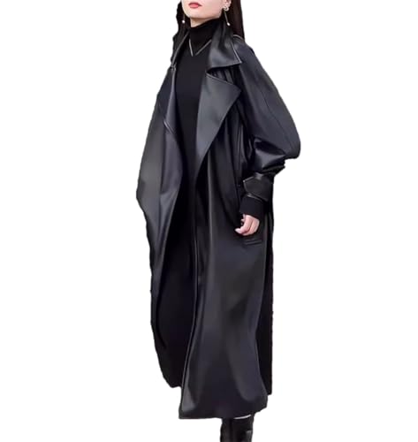 Trench long en cuir synthétique femme avec écharpe amovible pour le printemps