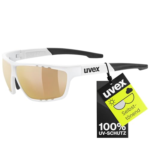 uvex sportstyle 706 CV - Sportbrille für Damen und Herren - selbsttönend - druckfreier Sitz & perfekter Halt - white matt/litemirror red - one size