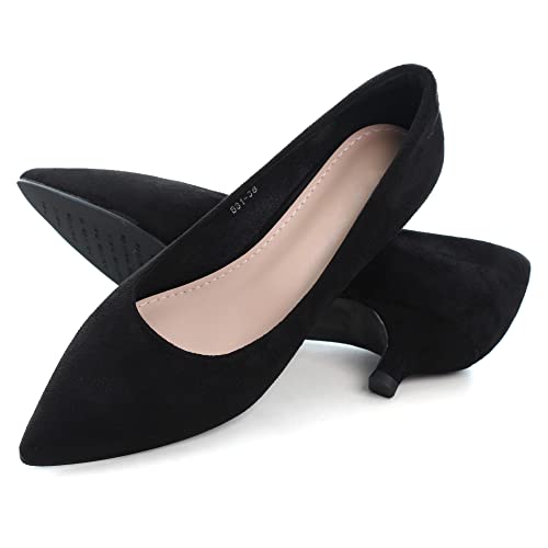 Image of Women's Low Kitten Heel Pumps Classic Fashion Dress Pumps Simple Heeled Shoes for Office Work
