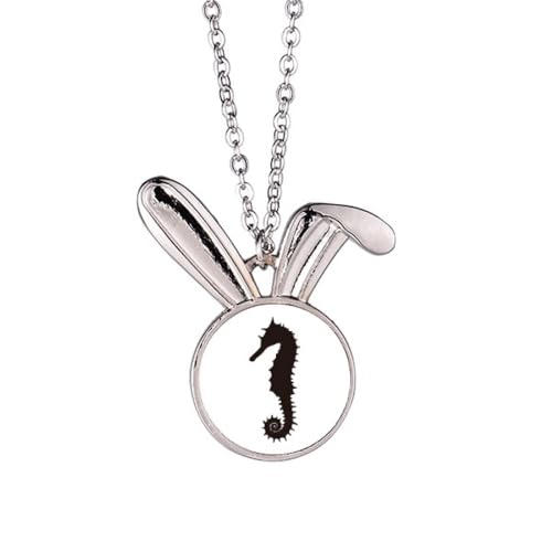 Collier lapin hippocampe noir motif marin pour un style estival unique