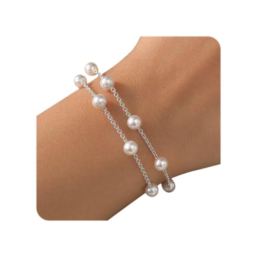 Image of DAYANEY Pearl Bracelets for Women, Gold Bracelet Silver Pearl Jewelry as Summer Gifts for Girls, Dainty Daisy and Heart Braclets Cute Floral Prom Jewelry for Bridesmaid Brazaletes Para Mujer
