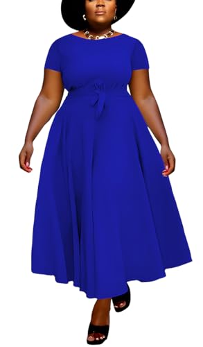 Image of BFFBABY Plus Size Dress A Line Dresses for Women Summer Long Dresses with Sleeve Casual Belted