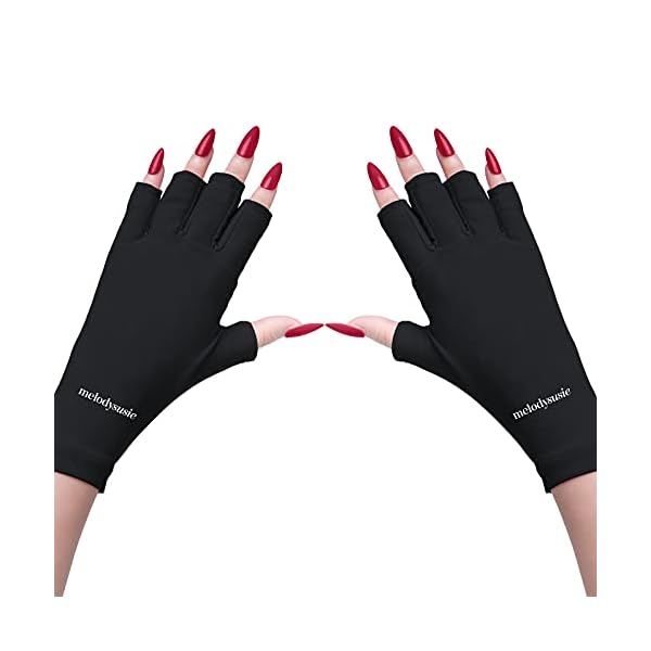 MelodySusie-UV-Glove-for-Gel-Nail-Lamp-Professional-UPF50-UV-Protection-Gloves-for-Manicures-Nail-Art-Skin-Care-Fingerless-Anti-UV-Sun-Glove-Protect-Hands-from-UV-Harm-Sunburn-Home-Outdoor-Use MelodySusie UV Gloves for Gel Nail Lamp, Professional UPF50+ UV Protection Gloves for Manicures, Art Skin Care Fingerless Glove for Women Men Protect Hands from Sun and Nail Dryer Harm (Black)