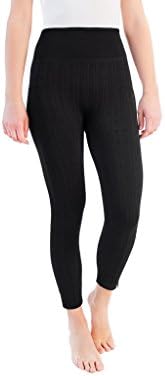 MUK LUKS Women's Cable Knit Fleece Lined Leggins, Black, X-Large