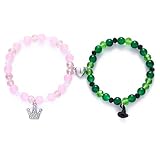TOOMCYD 6pcs Friendship Matching Bracelets for Women, Best Friend Beaded Stretch Bracelet Bestie Gifts Party Merch Costume Crown Accessories (Green and Pink)