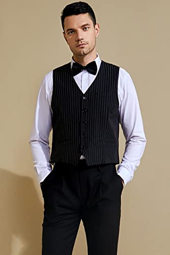 Babeyond Mens Vintage Suit Vest Business Slim Fit Suit Vest Formal Classic Vest (Black Stripe, L) #TOP4