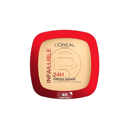 L'Oréal Paris Polvos Compactos Mate Infalible 24H, Larga Duración, Cobertura Media-Alta, Resistente al Agua, Fórmula No Comedogénica, Tono: 40 Cashmere, 50 g