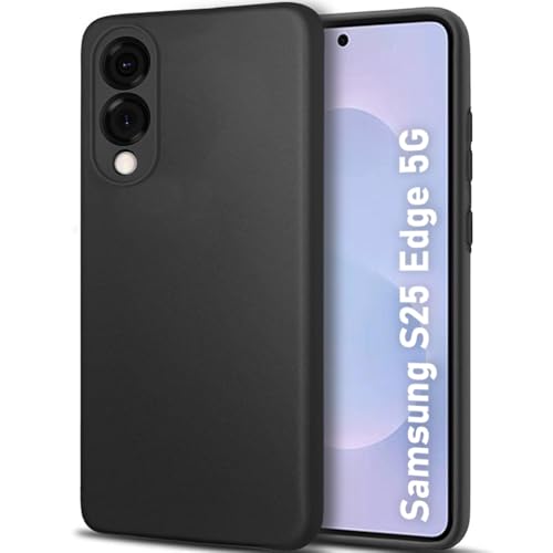 Image of TheGiftKart Sleek Back Cover Case for Samsung Galaxy S25 Edge 5G | Slim Fit Protective Design | Ultra Matte Finish | Camera Protection Bump | Soft Silicon Cover for Samsung S25 Edge (Silicone, Black)