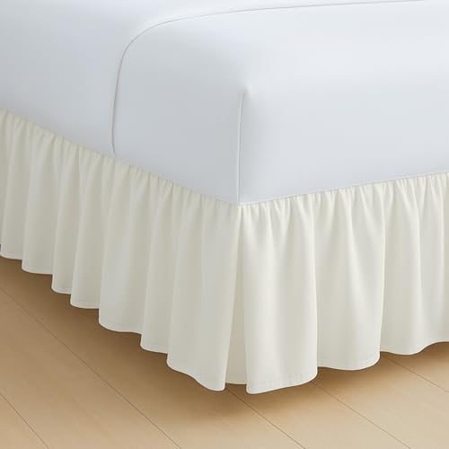 Rajlinen Ruffled Bed Skirt Full, 16 Inch Drop Dust Ruffle with Split Corners, 100% Microfiber Bedskirt with Platform, Three-Sided Coverage Ruffled Gathering Design, Ivory by Rajlinen - Used condition - US$22.26