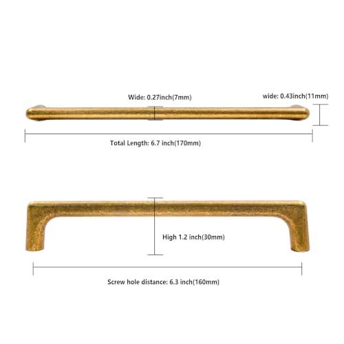 Image of Asidrama 6 Pack 6.3 Inch(160mm) Antique Brass Cabinet Pulls Vintage Retro Cabinet Handles Cupboard Handles Kitchen Cabinet Hardware for Cupboard Drawer Pulls