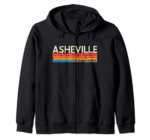 Vintage Retro Asheville North Carolina Distressed Zip Hoodie