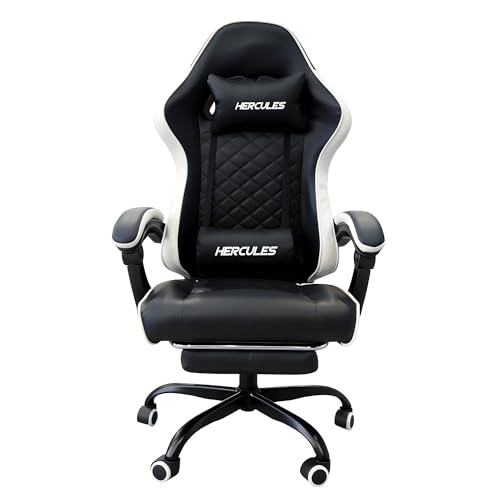 HERCULES ゲーミングチェア 高級PUレザー  リクライニング90-130度 フットレスト付き 昇降アームレスト ヘッド＆腰サポート ブラック