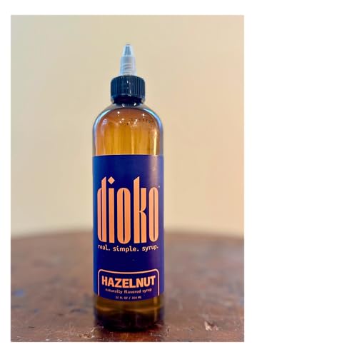 Image of Dioko Simple Syrup, 12 fl. oz Premium Coffee & Dessert Syrup with Easy Pour Spout | No Artificial Dyes or Colors | Perfect for Lattes, Iced Coffee, Cocktails, Pancakes & More (Hazelnut)