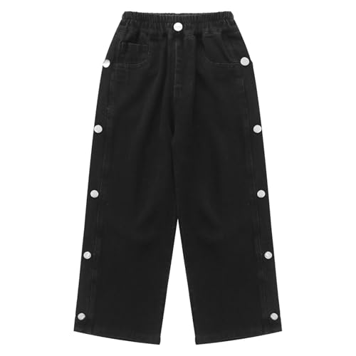 JEYPINMI Girls Ripped Jeans Elasticated Waist Denim Pants Distressed Wide Leg Straight Trousers2