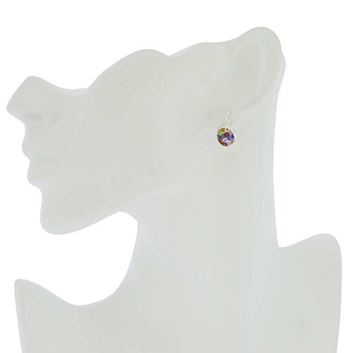 Glass Of Venice Italian Murano Glass Earrings Small Stud Round Multicolor Millefiori Flower In Sterling Silver 3/8 Inch - Murano Glass Earrings For Women 5