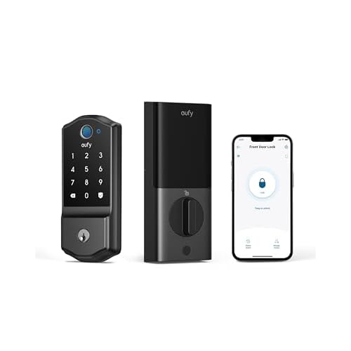 eufy Security Smart Lock C220, Fingerprint Keyless Entry Door Lock, Built-in Wi-Fi, App Remote Control, Front Door Smart Lock Deadbolt, 8Months Battery, Reliable Power, IP53, Black, Traditio