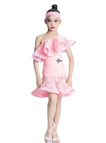 Vestido de Baile Latino para niña, sin Mangas, para salón de Baile Tango, chachachá Samba para espectáculos y concursos,Rosado,160cm