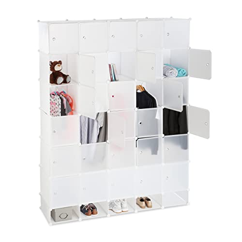 Relaxdays XXL Kleiderschrank Stecksystem, 25 Fächer, groß, 5 Kleiderstangen, Schlafzimmerschrank HxB 234x180 cm, weiß