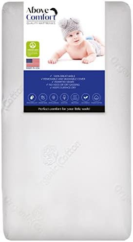 Above Comfort Premium Toddler Mattress– Newborn Crib Mattress – Soft and Lightweight Organic Cotton Classic Crib Mattress – 2-Stage Baby Bed Mattress for Crib with Cover – 38 x 24 x 5-inch