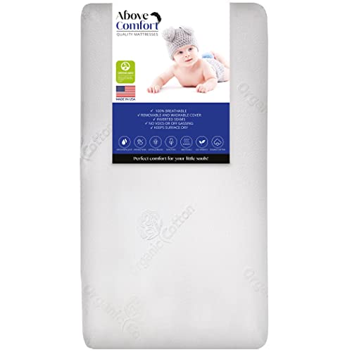 Above Comfort Premium Toddler Mattress– Newborn Crib Mattress – Soft And Lightweight Organic Cotton Classic Crib Mattress – 2-Stage Baby Bed Mattress For Crib With Cover – 38 X 24 X 5-Inch #TOP30