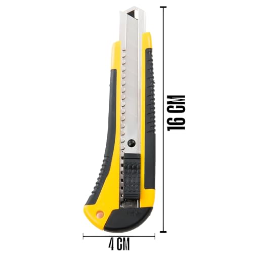Image of CLAPONE Utility Knife - Retractable Box Cutter with 18mm Wide Sharp Blade | Smooth Auto-Lock Mechanism for Cutting Cartons, Cardboard & Boxes | Perfect for Office & Home Use (Multicolor Cutter)