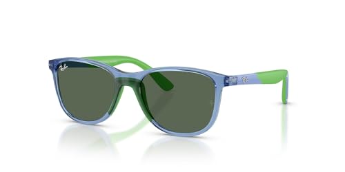 Ray-Ban RJ9077SF Low Bridge Fit Sunglasses, Transparent Blue/Dark Green, 49 mm2