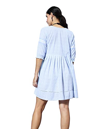 Image of ishin Women's Cotton Embroidered A-Line Mini Dress