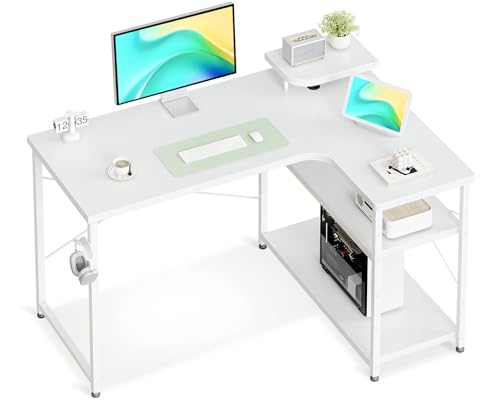 ODK ゲーミングデスク l字 パソコンデスク 幅90 デスク 机 desk 棚付き 在宅勤務 l字デスク ?子 勉強机 pcデスク ワーク 組立簡単 ホワイト 右棚