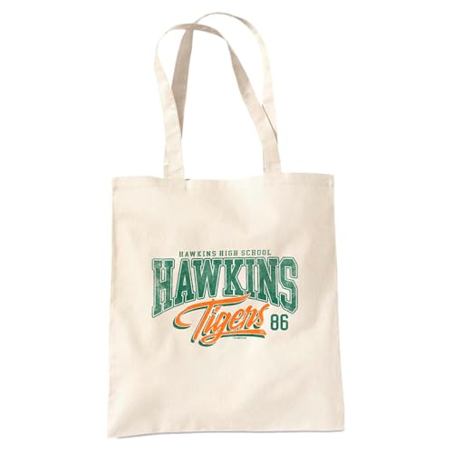 Stranger Things Hawkins Tigers 86 Bolsa de viaje reutilizable para comestibles, Natural