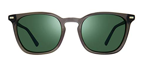 Revo Sunglasses Watson: Polarized Crystal Glass Lens with Rectangle Keyhole Bridge Frame, Crystal Grey Frame with Smoky Green Lens