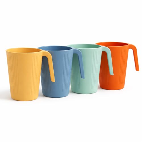 Image of Wheat Straw Coffee Mug Set with Handle - Set of 4 | 400ml Lightweight Unbreakable Reusable Cups | Food Grade, BPA Free Mugs for Home, Kitchen & Travel - Multicolour