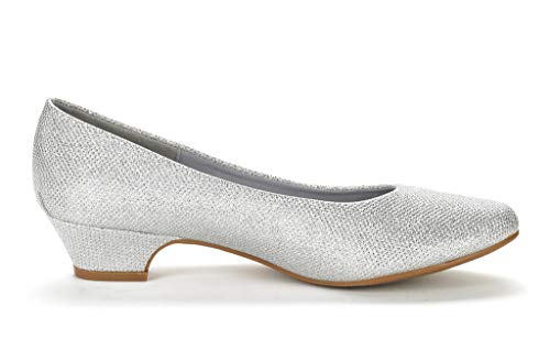 image for DREAM PAIRS Women's Mila Silver Glitter Low Chunky Heel Pump Shoes Siz