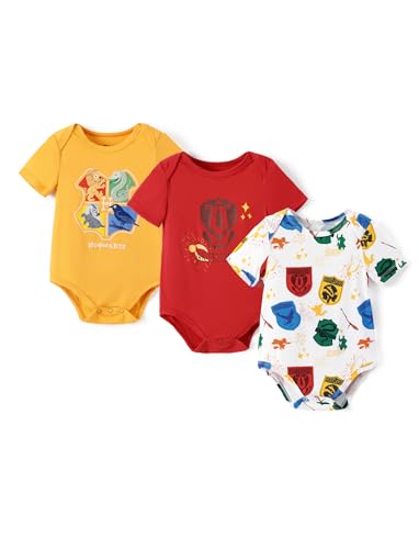 Image of PATPAT Harry Potter Superman Baby Clothes with Bamboo Viscose Hedwig Owl Short Sleeves 3-Packs Bodysuit for Infant 0-18M
