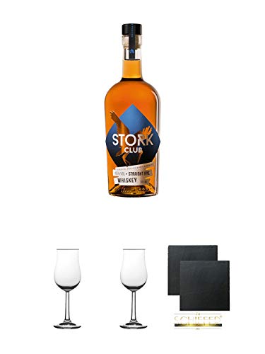 Storck Club Straight Rye Whisky Deutschland 0,70 Liter + Nosing Gläser Kelchglas Bugatti mit Eichstrich 2cl und 4cl 2 Stück + Schiefer Glasuntersetzer eckig ca. 9,5 cm Ø 2 Stück