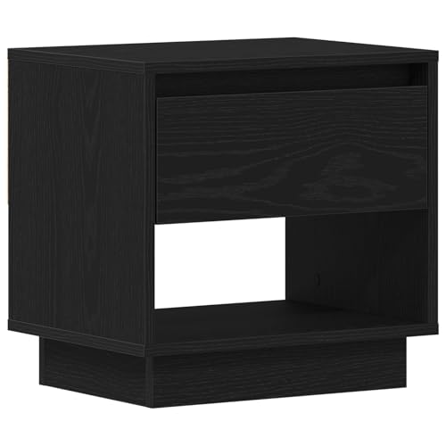 VidaXL Mesa de Noche de Roble Negro Con Almacenamiento Buró Moderno Para Dormitorio Diseño de Madera Elaborada Tamaño Compacto Montaje Fácil Ideal para Espacios Pequeños Muebles Elegantes MDF Contempo