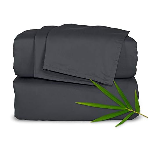 Pure Bamboo Sheets Queen Size Bed Sheets 4 Piece Set, 100% Organic Bamboo, Luxuriously Soft & Cooling, Double Stitching, 16" Deep Pockets, 1 Fitted, 1 Flat, 2 Pillowcases (Queen, Charcoal)