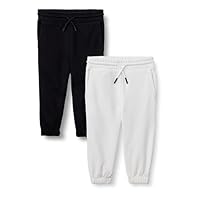 Amazon Essentials Toddler Boys' Cotton Joggers, Pack of 2, Black/White, 4T