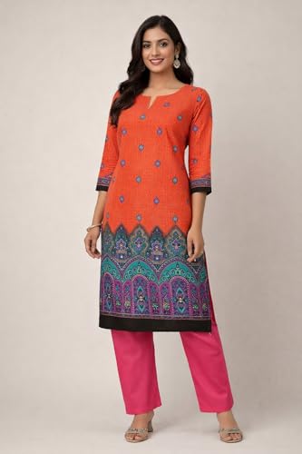 Image of Women's Cotton Blend Unstitched Kurti Set for Women | A-Line Style Dress Material | 2-Piece Traditional Ethnic Wear Suit Fabric