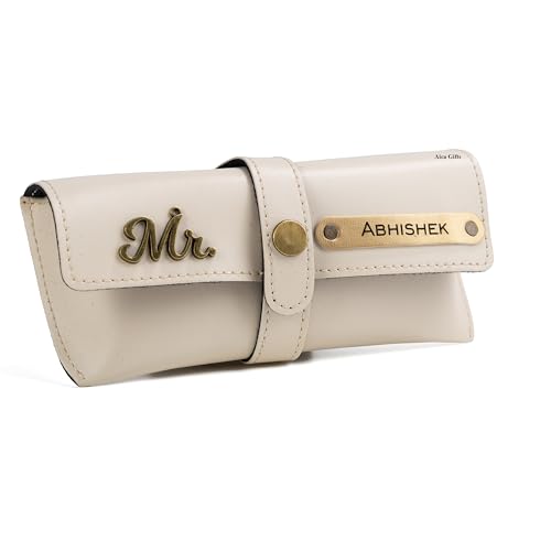 Image of AICA Personalised Name & Charm Leather Sunglass Case Cover for Men & Women | Hard Case Eyewear Cover