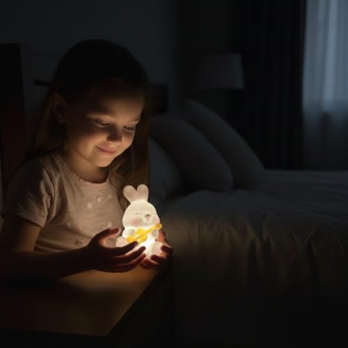 Image of Cute Guitar Rabbit Night Light Lamp - Yellow LED Decorative Lamp for Kids, Teens & Adults - Adorable Gift for Birthday, Valentine's Day, Christmas - Battery Included