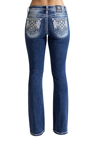 Miss Me Women's Aztec Embroidered Diamond Mid-Rise Bootcut Jeans