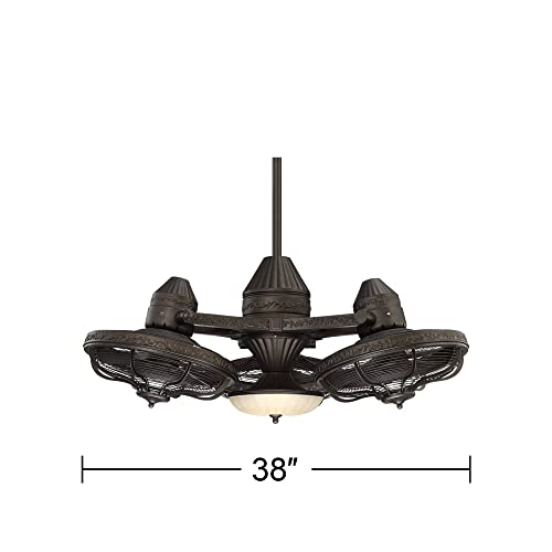 38" Esquire Industrial Indoor Ceiling Fan with Light LED Remote Control 3-Head Solid Bronze Frosted Glass Bowl for Living Room Kitchen Bedroom Family Dining - Casa Vieja
