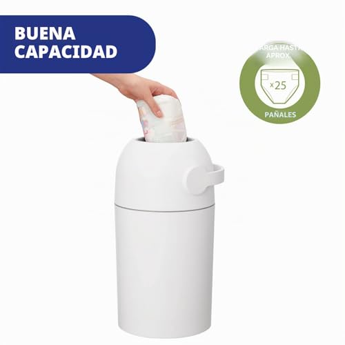 Miniatura 4 de Chicco Contenedor Para Pañales Con Control De Olores, Sistema De Deshecho De Pañales, Papelera Compacta, Ahorra Espacio, Con Tapa, Fácil De Usar Y Limpiar, Funciona Con Bolsas De Plástico, Blanco