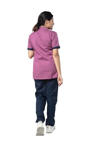 Image of UNIFORM CRAFT Women's Polyester and Cotton Twill Support Staff Uniform, Purple and Navy blue 3XL