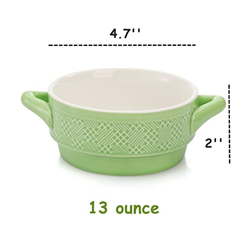 Lyellfe Set Of 4 Ceramic Soup Crock With Handles, 13 Ounce Chip Resistant Souffle Dishes Ramekins For Baking, Multi-Color French Onion Bowls For Chili, Beef Stew, Microwave, Oven, Dishwasher Safe #TOP1
