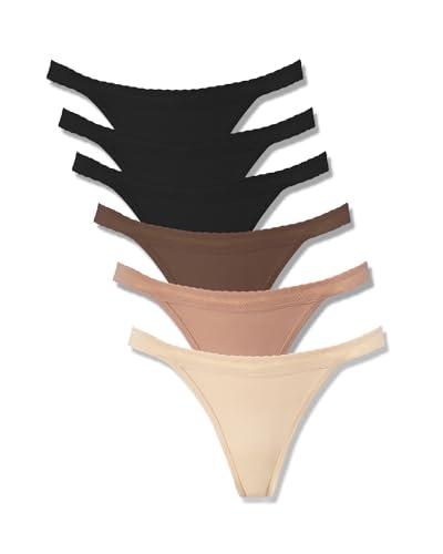 Period Thong Light Absorbency Period Underwear Sexy Lace Leakproof Underwear for Women 6 Pack(Large, Deep Taupe/Sand/Khaki/3 Black)