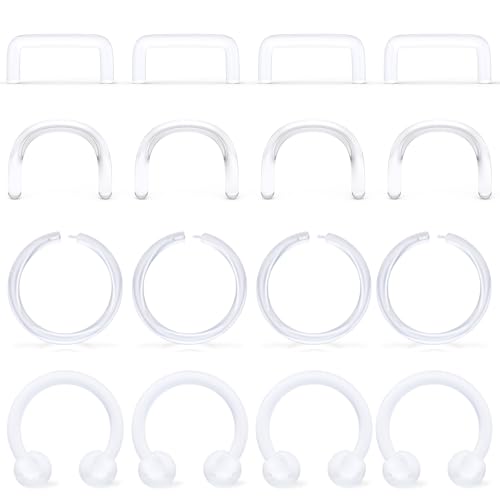 Lcolyoli Clear Septum Retainer 16G Clear Septum Ring Plastic Hideable U Shape Horseshoe Piercing Jewelry Retainer for Work Sports Surgery 16PCS