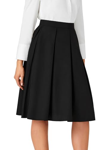 Women's A Line Pleated High Waisted Midi Skirts with Pockets3
